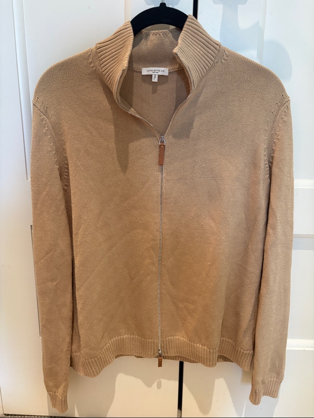 Lafayette 148 New York Beige Zip-Front Knit Cardigan